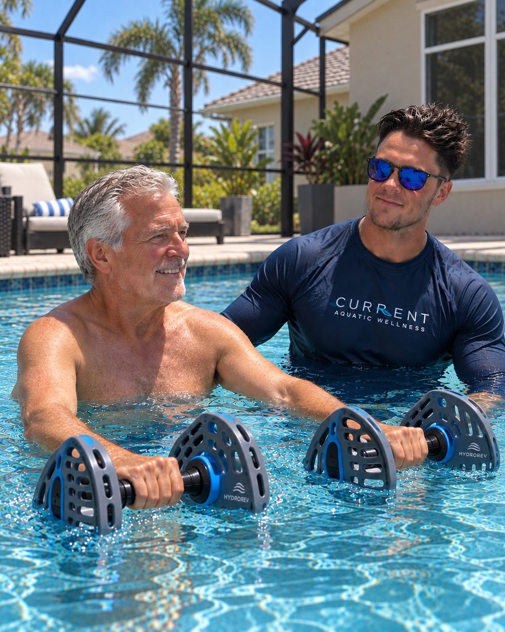 Private one-on-one aquatic strength training with Jayce in a home pool
